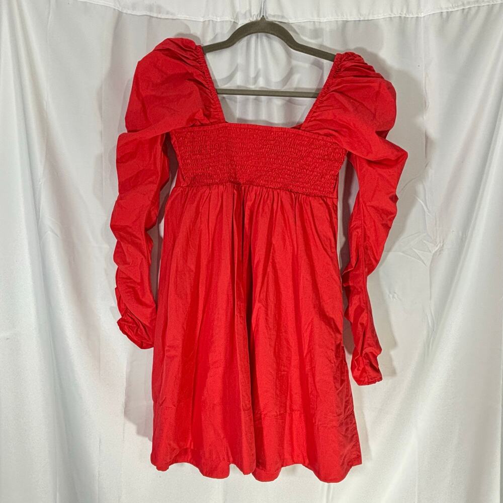 NWT Free People Lindsay Rose Babydoll Dress Red Ruched Puff Sleeves XS - Picture 3 of 7